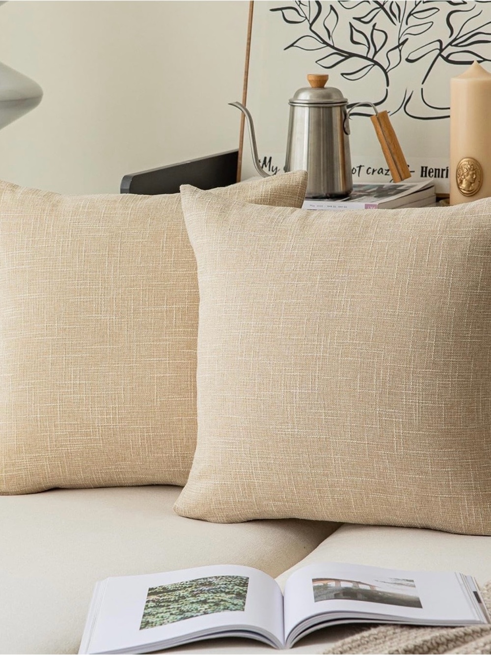 Set of 2 Neutral Beige Throw Pillow Covers